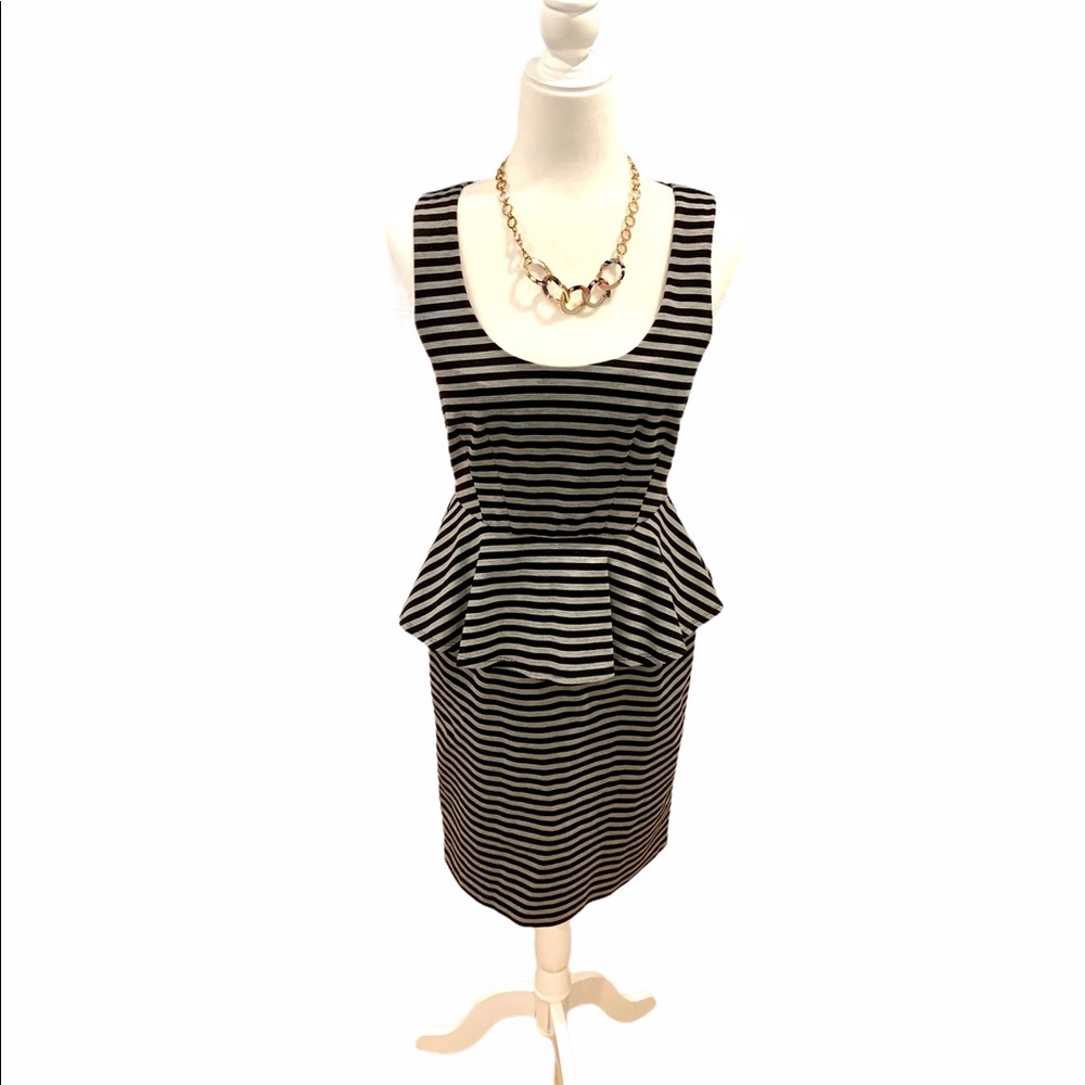 Ann Taylor black and white striped peplum dress